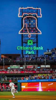 MLB Philadelphia Phillies star Bryce Harper rounding the bases after a home run with the Citizens Bank Park Liberty Bell lit up in the background Phillies Wallpaper Iphone, Philly Wallpaper, Philadelphia Wallpaper, Philadelphia Aesthetic, Phillies Stadium