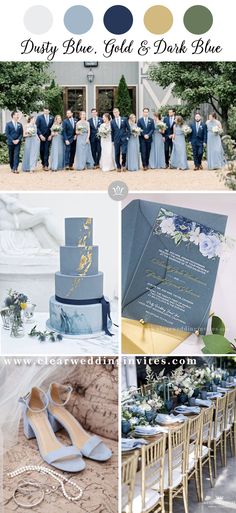 the wedding party is in blue and grey colors with gold accents, including an ombree