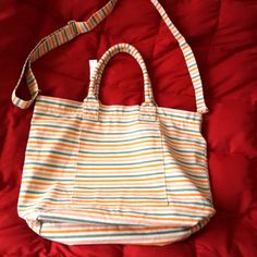 Aerie Striped Tote Bag New With Tags Removable Shoulder Strap All Cotton, Fully Lined Inner Zip Pocket And Non Zip Pocket Exterior Patch Pocket Fun Stripe Print Smoke Free And Pet Free Home Casual Orange Shoulder Bag For Shopping, Large Capacity Orange Canvas Bag For Everyday, Casual Orange Shoulder Bag With Double Handle, Orange Casual Beach Bag For Travel, Casual Orange Beach Bag For Travel, Casual Orange Beach Bag For Shopping, Casual Orange Bags For Daily Use, Casual Orange Shopping Bag, Orange Canvas Tote Bag For Daily Use