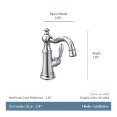 the faucet is shown with measurements for each faucet, and it's size