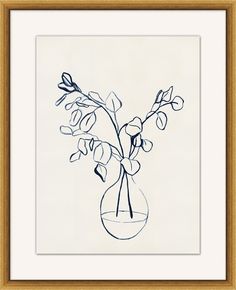 a black and white drawing of flowers in a vase