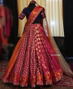 Beautiful Banarasi Silk Lehenga-Choli with superb embellishments. Pleated Lehenga Indian Weddings, Pleated Lehanga Design, Traditional Half Saree, Pleated Lehenga, Mehendi Function, 25 Anniversary, Asian Clothes, Lehenga Design, Lehenga Saree Design