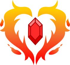 a red diamond surrounded by flames on a white background