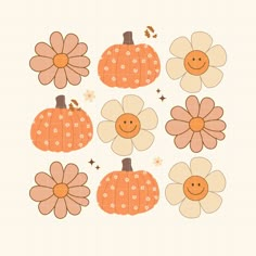 an image of pumpkins and flowers on a white background