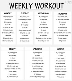 a printable workout schedule for the week