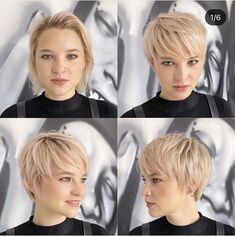 Short Hairstyles With Bangs, Hair Colour Design, Hairstyles For Thick Hair, Pixie Cut With Bangs, Beige Blonde, Blonde Pixie Cuts, Hair Makeover, Short Pixie Cut, Short Hair With Bangs