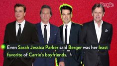 three men in suits and ties standing next to each other with the caption, even san francisco parker said berger was least favorite carie's boyfriends