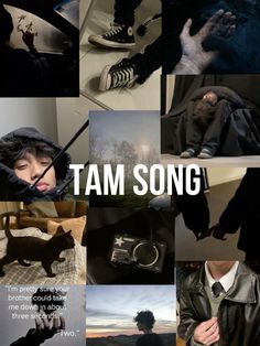 there is a collage of images with words and pictures on it that say, tam song