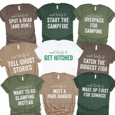 six t - shirts with words on them that say get hitched