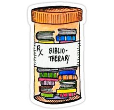 a jar filled with books that says ex biblio - therap sticker