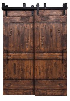 two wooden doors with metal handles on each side