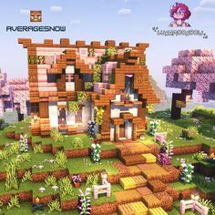 Pink Barn Minecraft, Cherry Grove Minecraft, Cherry Blossom Build Ideas, Cherry Blossom Builds, Minecraft Cherry Blossom Builds, Minecraft Cherry Blossom House, Minecraft Treehouses, Cherry Blossom House, Minecraft Cherry Blossom