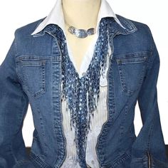 Women's Scarves Lightweight Dressy Spring Summer Denim soft, fine, Strong | eBay Denim Scarf, Denim Necklace, Artisanats Denim, Tagua Necklace, Necklace Scarf, Beaded Scarf, Beaded Bib Necklace, Boho Denim, Denim Jewelry