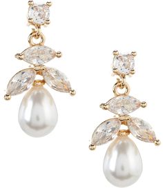 From Borrowed & Blue by Southern Living&#x2C; these earrings feature:  Drop earringsGold plated brass with cubic zirconia stones and acrylic pearlsPost closureApprox. 1" length Imported. Bridal Jewellery Earrings, Accessories Jewelry Earrings, Southern Living, Pearl Drop Earrings, Dillard's, Pearl Drop, Bridal Earrings, Bridal Jewelry, Cubic Zirconia