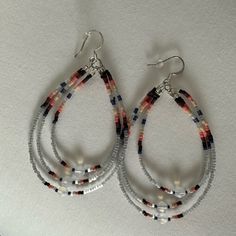 3 Tier Hoop Earrings Approx 5.5". Handmade By Brooke’s Beadwork. Brand New, Never Worn. Native American Hoop Earrings Beadwork, Beaded Teardrop Earrings, Beadwork Designs, Beaded Jewlery, Handmade Jewelry Tutorials, Earring Ideas, Jewelry Making Project, Earrings Inspiration, Bead Work Jewelry