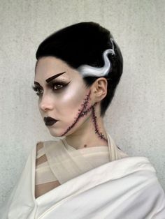 Monster Bride Makeup, Frankensteins Monster Costume, Modern Bride Of Frankenstein, Bride Of Frankenstein Makeup Tutorial, Frankenstein Photoshoot, Frankenstein Bride Makeup, Monster Costume Woman, Frankenstein Costume Men