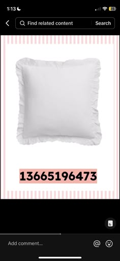 a white pillow on top of a pink and white striped background with the words, find related content