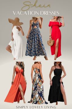 Shein Vacation Dresses | Maxi Dresses | Flowy dresses | Cut-out Dresses | Tropical Dresses | Sexy Dresses | Beach Vibes | Beach Dress | Summer Fashion Finds Tropical Dresses, Beach Dress Summer, Dresses Flowy, Dresses Beach, Flowy Dresses, Tropical Dress