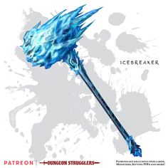 an icebreakerer spear with blue paint splattered on it