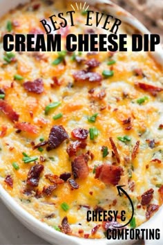 bacon and cheesy dip in a white casserole dish