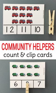 a printable community helper and clip cards with the words community helpers on them