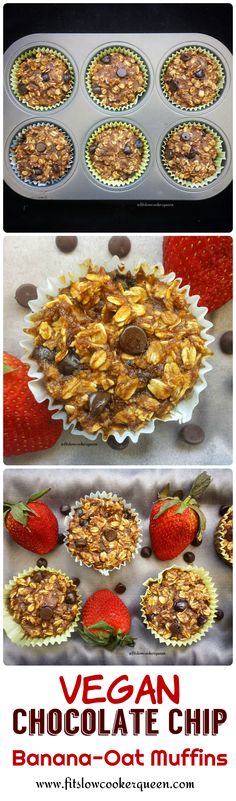 chocolate chip banana oat muffins in a muffin tin