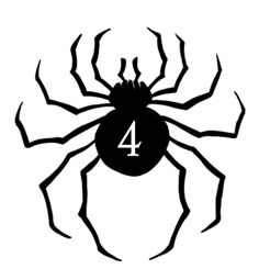 a black and white drawing of a spider with the number four on it's back