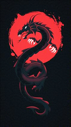 a red and black dragon on a black background