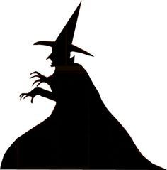 a black silhouette of a person wearing a witches hat