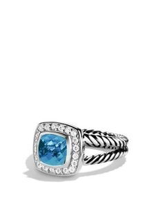 David Yurman Petite Albion Ring with Blue Topaz & Diamonds David Yurman Ring, Garnet And Diamond Ring, Petite Ring, David Yurman Jewelry, Blue Topaz Ring, Topaz Ring, David Yurman, Diamond Wedding Bands, Unique Rings