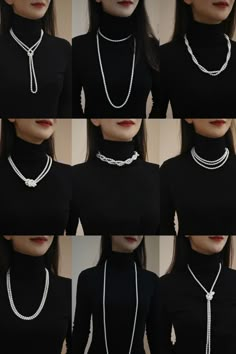 Did you know that a long pearl necklace can be styled in numerous creative ways? Its versatility allows you to transform your look and express your personal style in various ways. #pearls #LongNecklaceStyles #VersatileAccessories #JewelryInspiration #pearlguide #jewelrytips #pearlshopping Pearls Style Outfit, Pearl Style Fashion, Pearl Necklace Turtleneck, Long Necklace Styling, Styling Necklaces Outfit, Styling Pearls Outfit, Black Outfit With Pearls, Outfits With Pearls Necklace, Necklaces For Turtlenecks