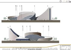 an architectural drawing of the exterior and facade of a building, with details showing how it would look