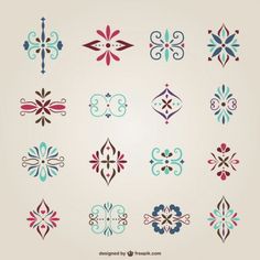 an assortment of different colored designs on a white background