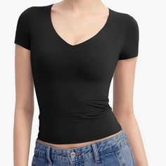 Nwt | Black | Pumiey | Amazon Brand | Size Medium | V-Neck Top | Brand New | Viral On Tiktok | Good Staple Basic | 80% Polyamide, 20% Elastane Comment Any Questions And Bundle To Save!! Black Elastane T-shirt For Spring, Trendy Seamless V-neck Top, Black V-neck Top For Spring, Fitted Seamless V-neck Top, Trendy Black Low-cut Top, Black V-neck Top Versatile Style, Black Fitted Low-cut Top, Seamless V-neck Elastane Top, Spring Black Elastane T-shirt