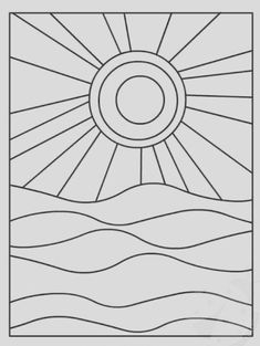 a coloring page with the sun and water in it, as well as an ocean scene