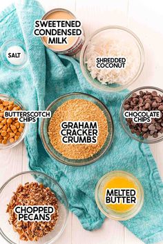 the ingredients to make an oatmeal smoothie laid out on a blue towel