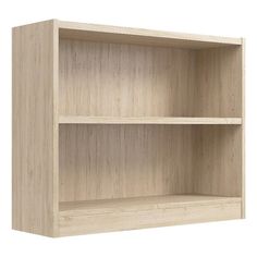 a wooden shelf with two shelves on one side and an empty shelf on the other