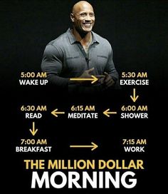 the million dollar morning poster is shown in black and yellow with an arrow pointing to it