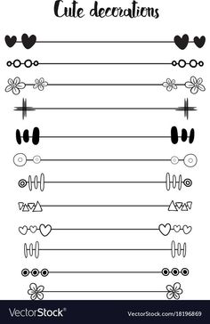 a set of decorative dividers with hearts and flowers in black on a white background