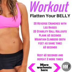 a woman in a pink top and black shorts with the words workout flatten your belly