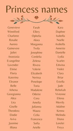 the names of princess names on an orange background