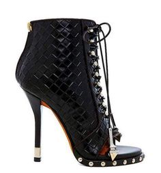 Open Toe Pattern Leather Lace-up Ankle Boots - ThicknSweetBoutique Ankle High Heel Boots, Fashion Glossary, Boogie Shoes, Shoe Story, Gladiator Boots, Boot Collection, Givenchy Shoes