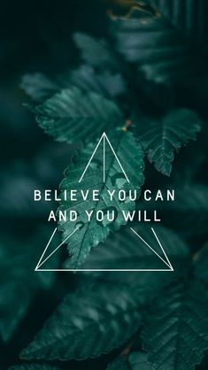 green leaves with the words believe you can and you will on it in white lettering