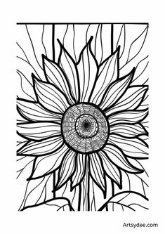 a black and white drawing of a sunflower