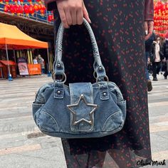 Olivia Mark - Premium Patchwork Tote Bags for Everyday Wear Y2k Handbag, Patchwork Tote Bags, Metal Star, Denim Handbags, Denim Shoulder Bags, Metal Stars, Pretty Bags, Canvas Handbags, Girls Denim