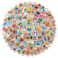 a pile of postage stamps sitting on top of each other