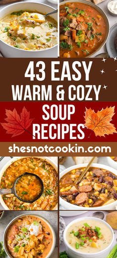 Photo collage of soup recipes with text overlay. Easy Filling Soup Recipes, Continental Soup Recipes, Soup For A Group, Quick And Easy Soup Recipes Simple, Cheap Potato Soup, Favorite Soup Recipes, Fall Soup Recipes Ground Beef, Rustic Beef Stew, Soup Recipes Hearty