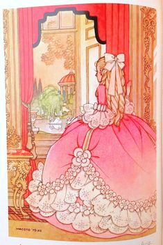 an illustration of a woman in a pink dress