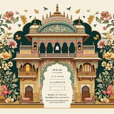 Indian Palace Illustration, Mandir Illustration, Mehendi Illustration, Wedding Illustration Card, Wedding Card Design Indian, Indian Wedding Invitation Card Design, Indian Wedding Invitation Cards, Ganpati Decoration Design, Creative Advertising Design