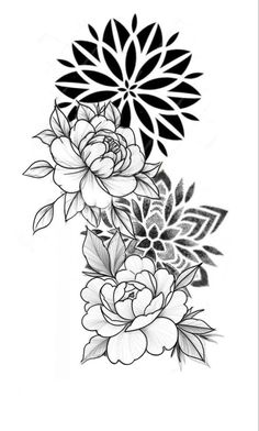 a black and white flower tattoo design